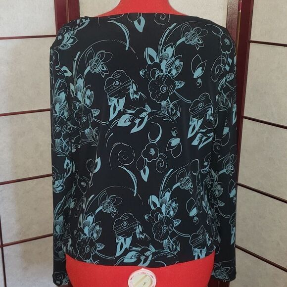 Merona XL Black/Blue Floral Scoop Neck Blouse - Picture 5 of 8